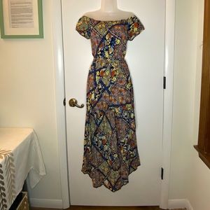 Off Shoulder Floral Rayon Party Maxi Split Romper